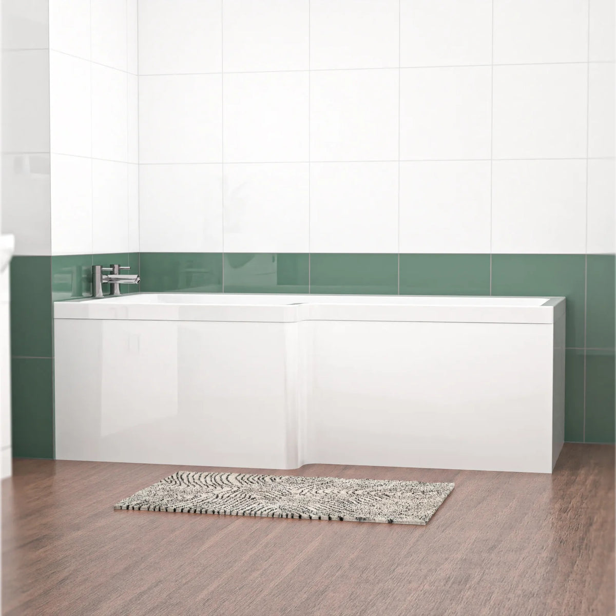 1600mm L Shaped Left Hand Curved Shower Bath Acrylic