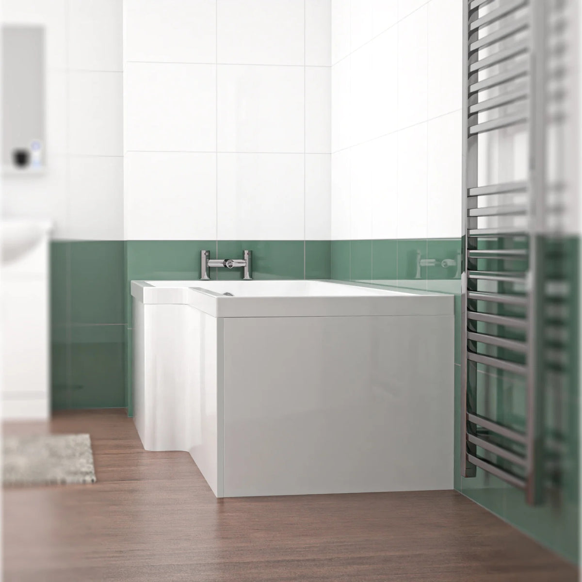 1600mm L Shaped Left Hand Curved Shower Bath Acrylic