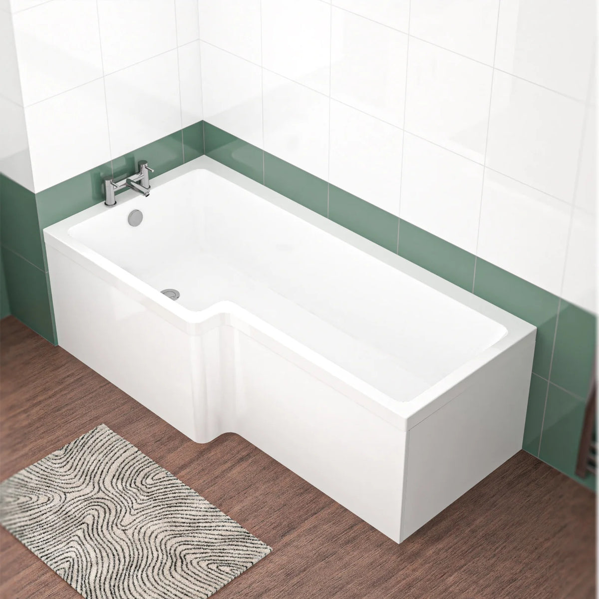 1600mm L Shaped Left Hand Curved Shower Bath Acrylic