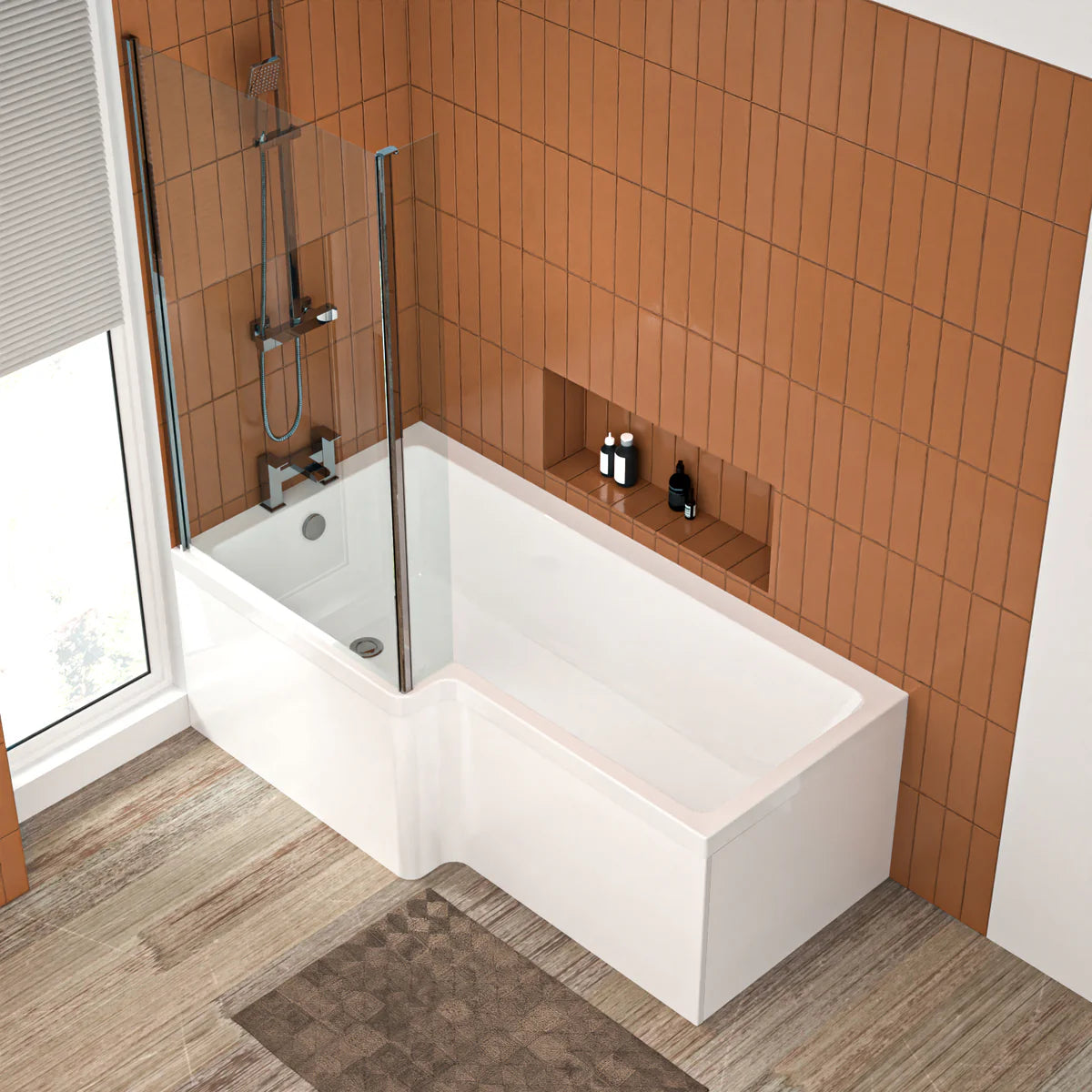 L Shaped LH 1600mm Curved Shower Bath Acrylic Front Panel & Screen