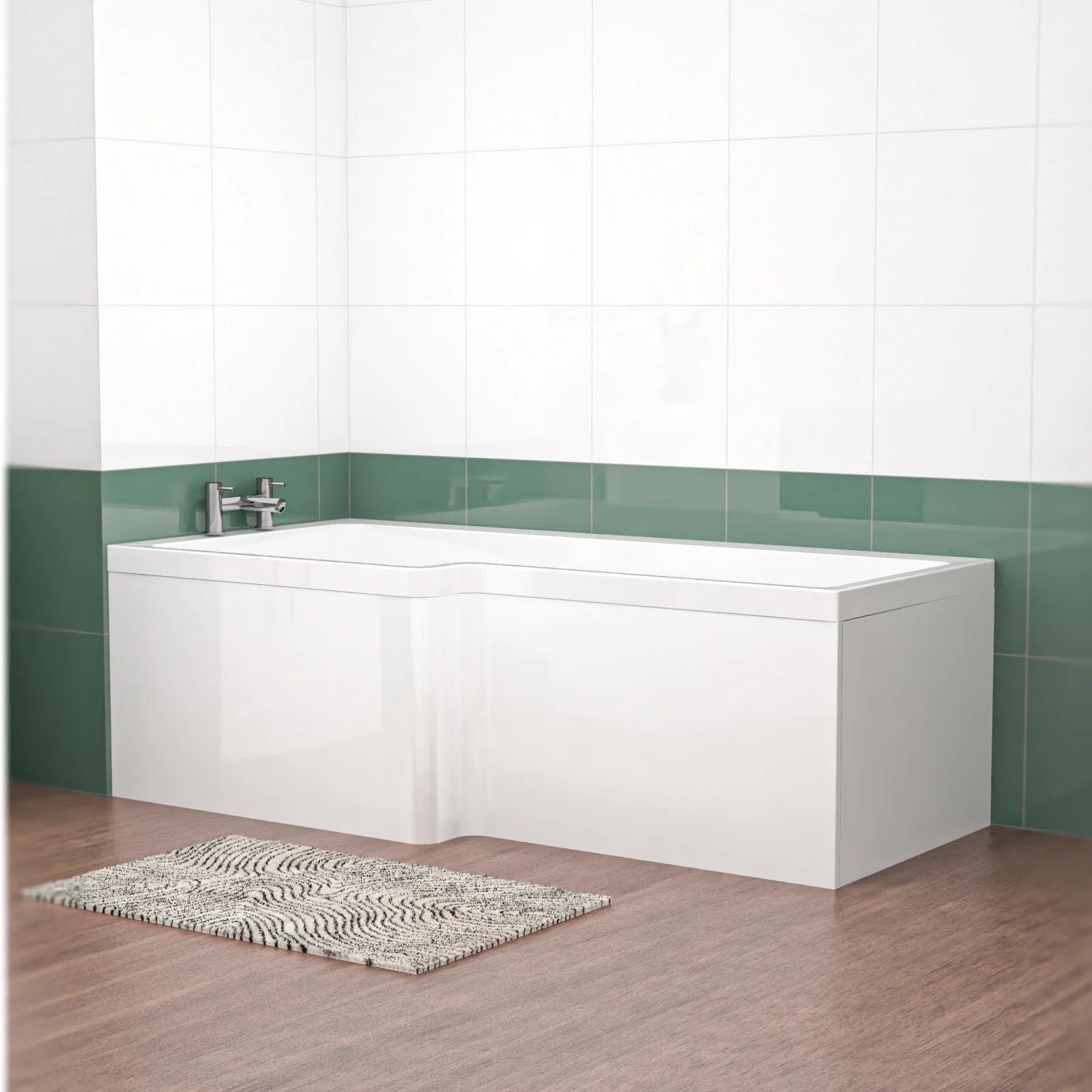 1800mm L Shaped Left Hand Curved Shower Bath Acrylic