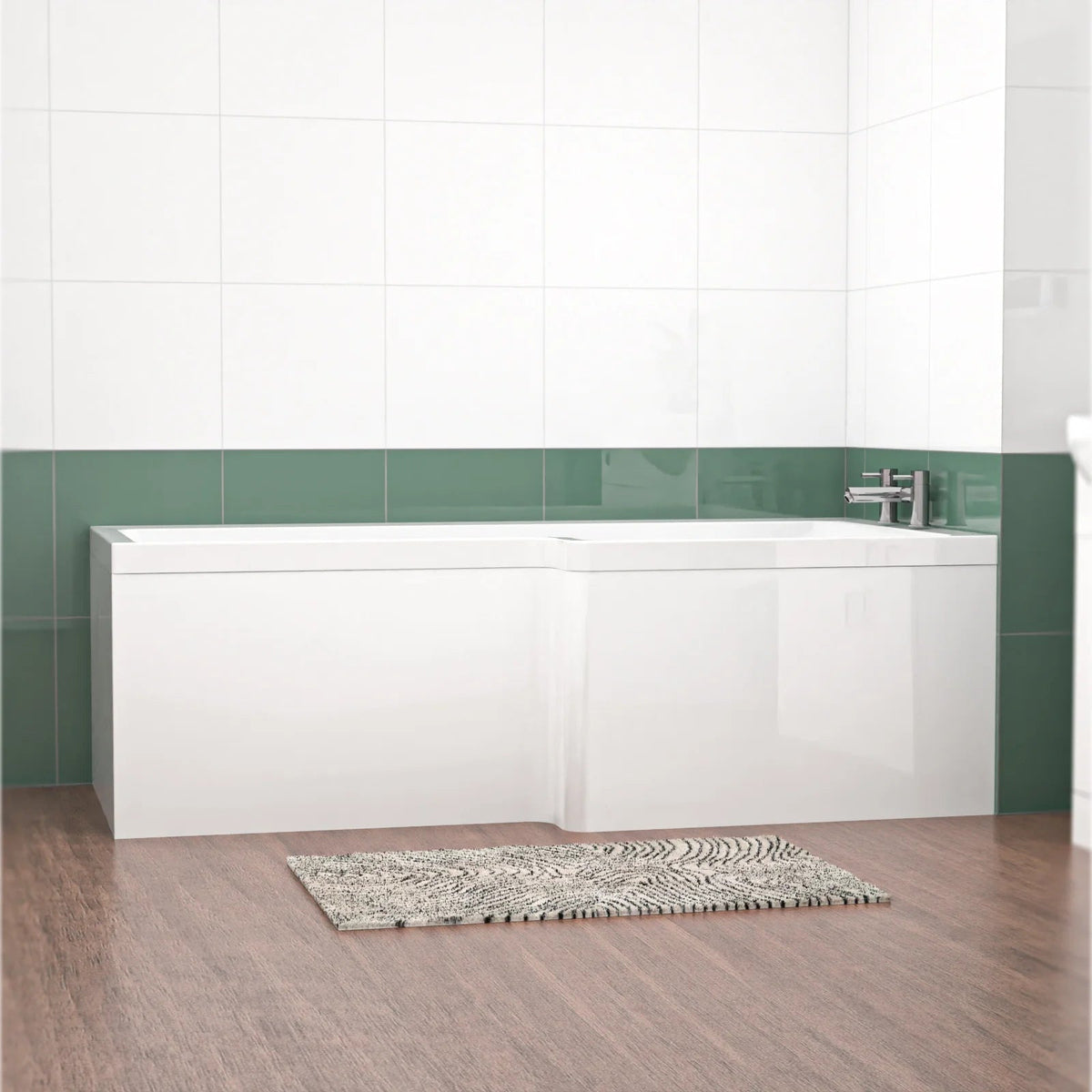 1600mm L Shaped Right Hand Curved Shower Bath Acrylic