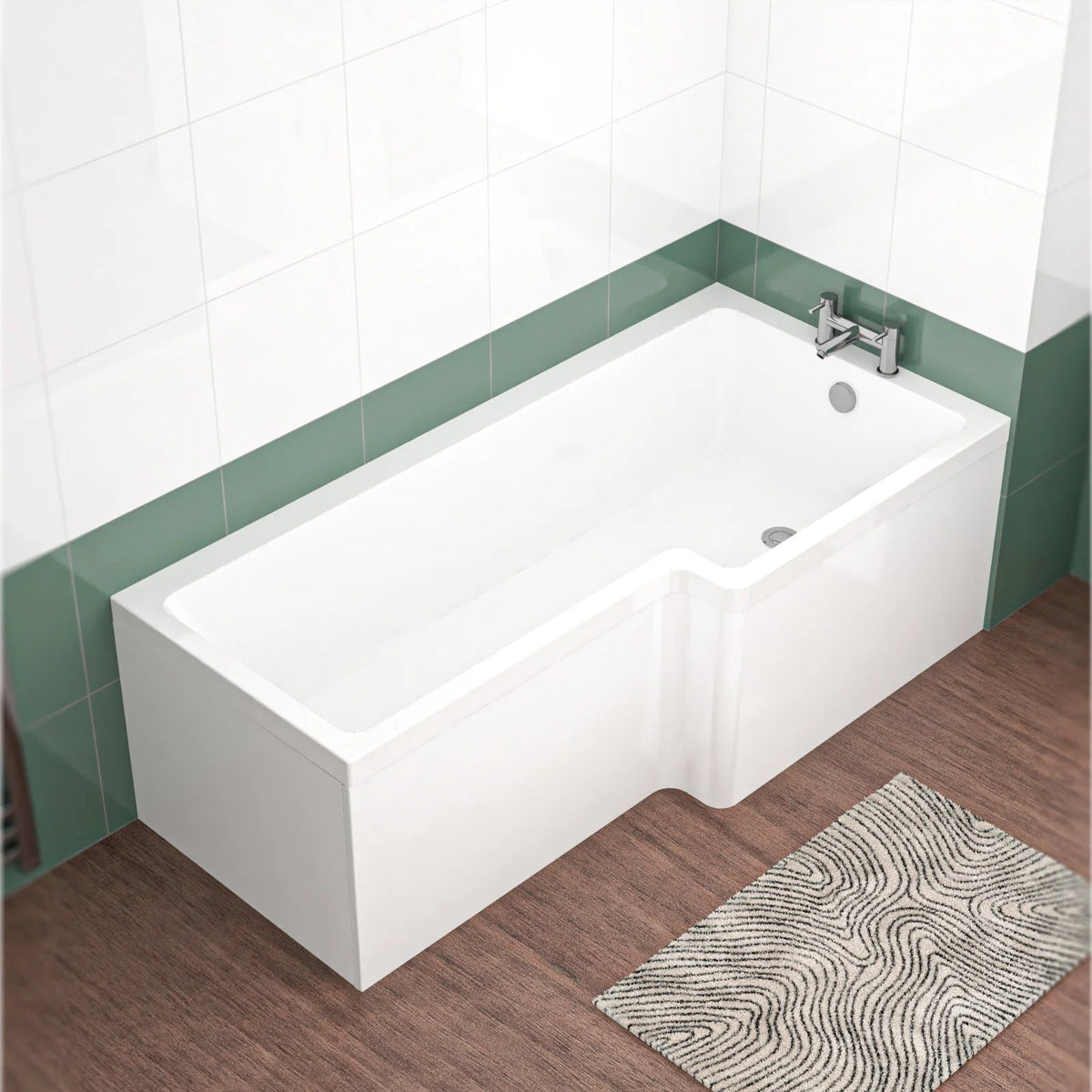 1600mm L Shaped Right Hand Curved Shower Bath Acrylic