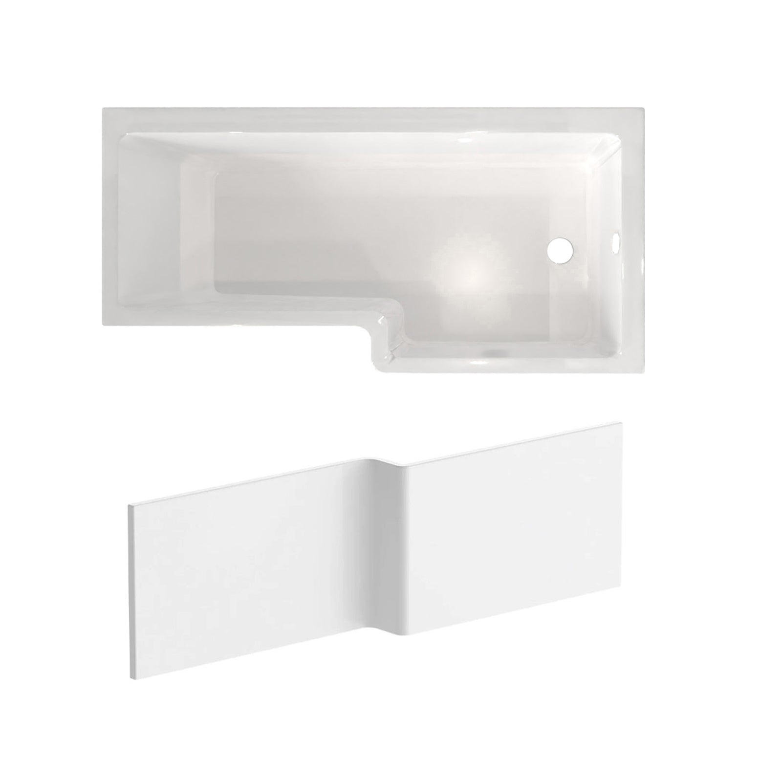 1600mm x 850mm L Shaped RH Curved Shower Bath Acrylic & Front Panel