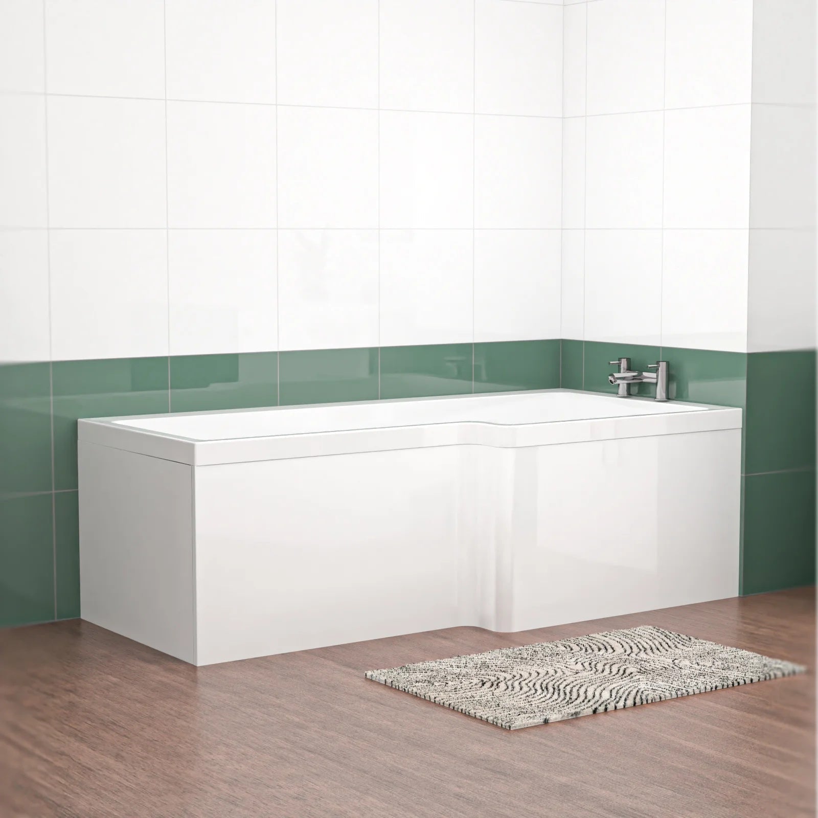 1600mm L Shaped Right Hand Curved Shower Bath Acrylic