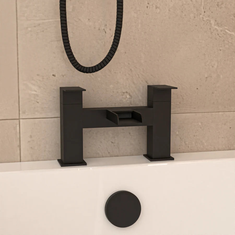 Nanuya L-Shaped LH Shower Bath Basin Vanity Toilet Set Matte Black Taps