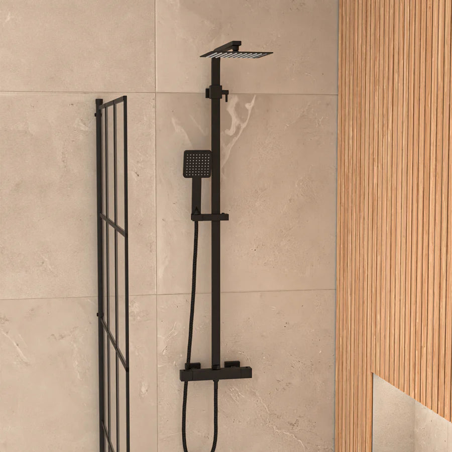 Nanuya L-Shaped LH Shower Bath Basin Vanity Toilet Set Matte Black Taps