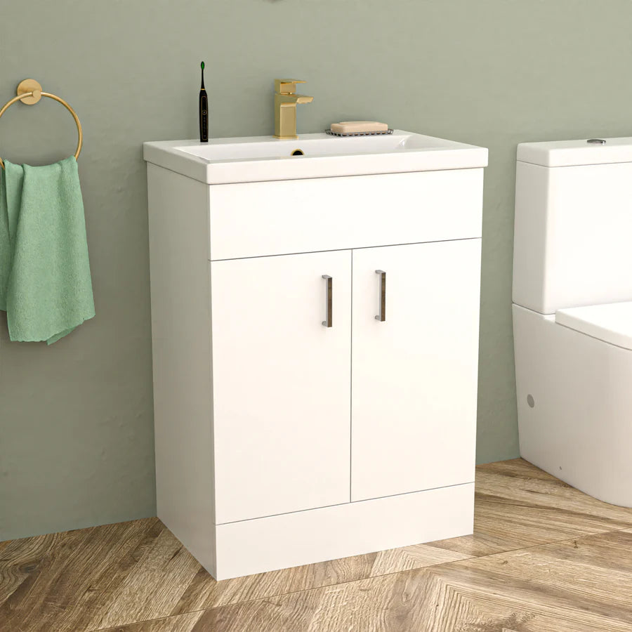 Nanuya L-Shaped LH Shower Bath Basin Vanity Toilet Set Brushed Brass Taps