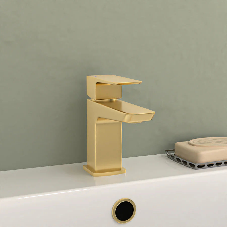 Nanuya L-Shaped LH Shower Bath Basin Vanity Toilet Set Brushed Brass Taps