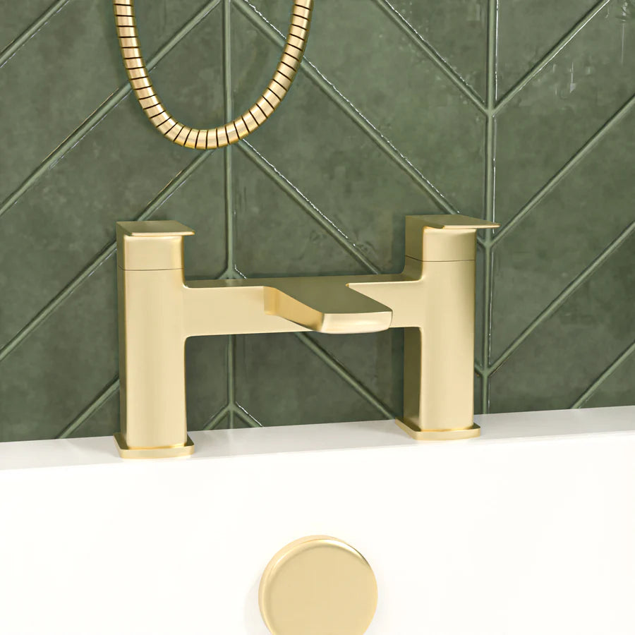 Nanuya L-Shaped LH Shower Bath Basin Vanity Toilet Set Brushed Brass Taps
