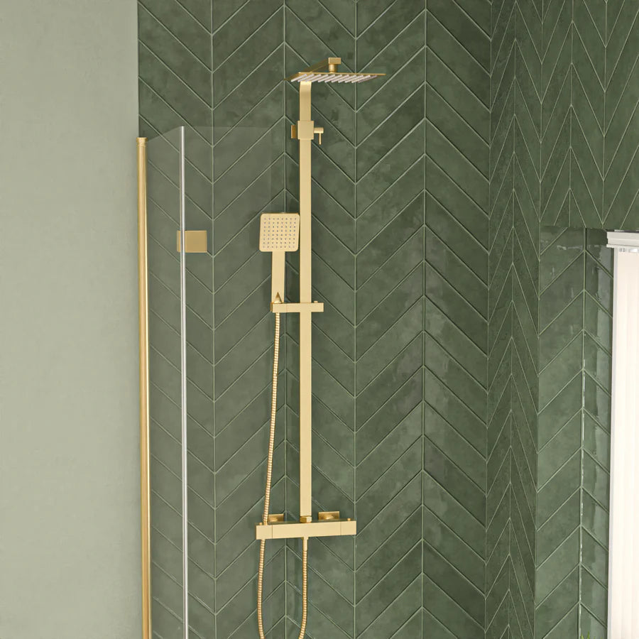 Nanuya L-Shaped LH Shower Bath Basin Vanity Toilet Set Brushed Brass Taps