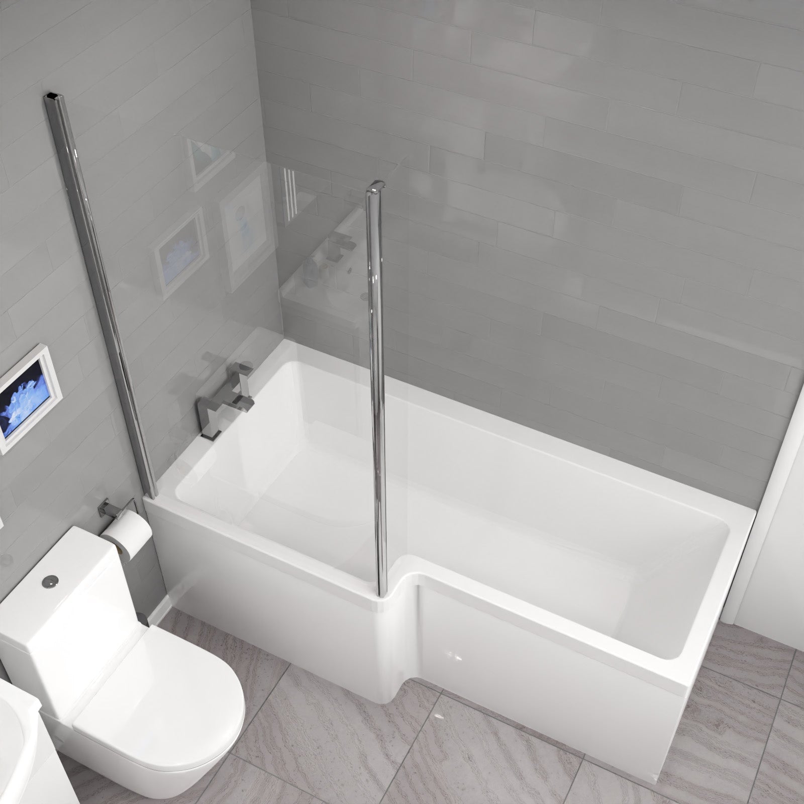 Ellen L-Shaped Shower Bath with Vanity Unit & Toilet