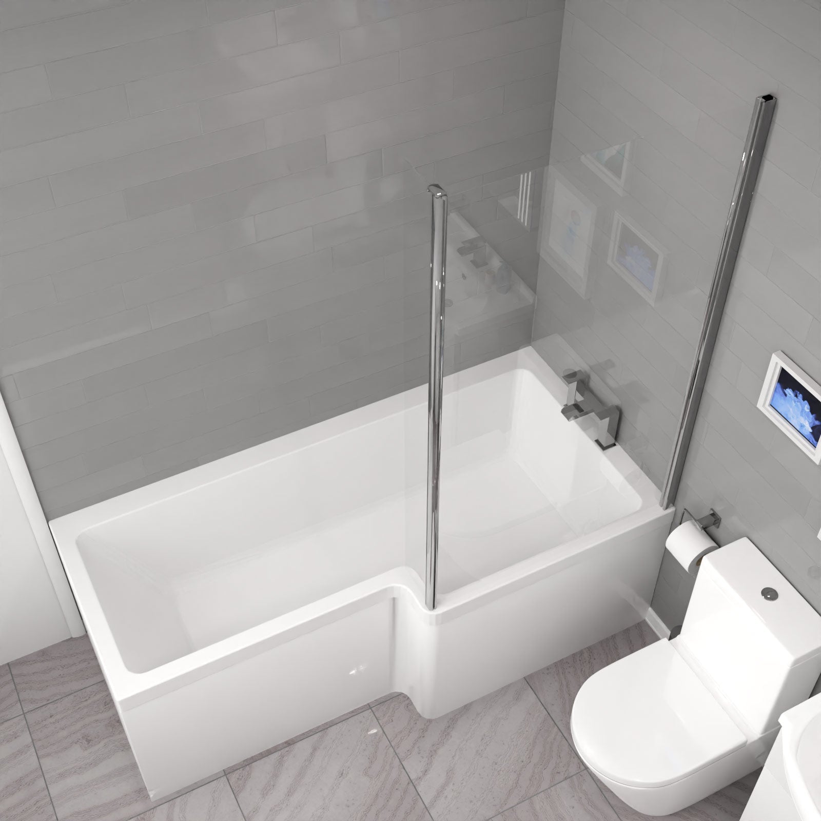 Ellen L-Shaped Shower Bath with Vanity Unit & Toilet
