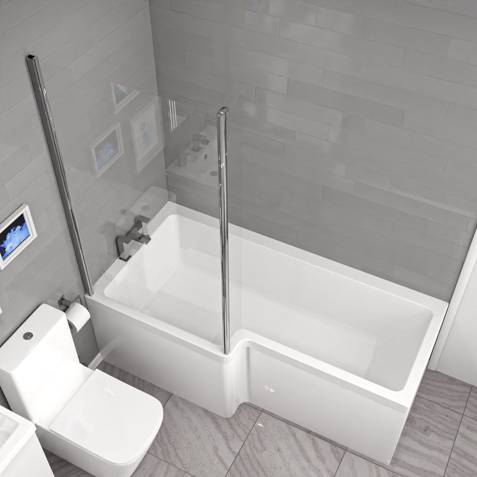 Nanuya L-Shaped Shower Bath with Vanity Unit & Toilet, Taps & Shower Suite