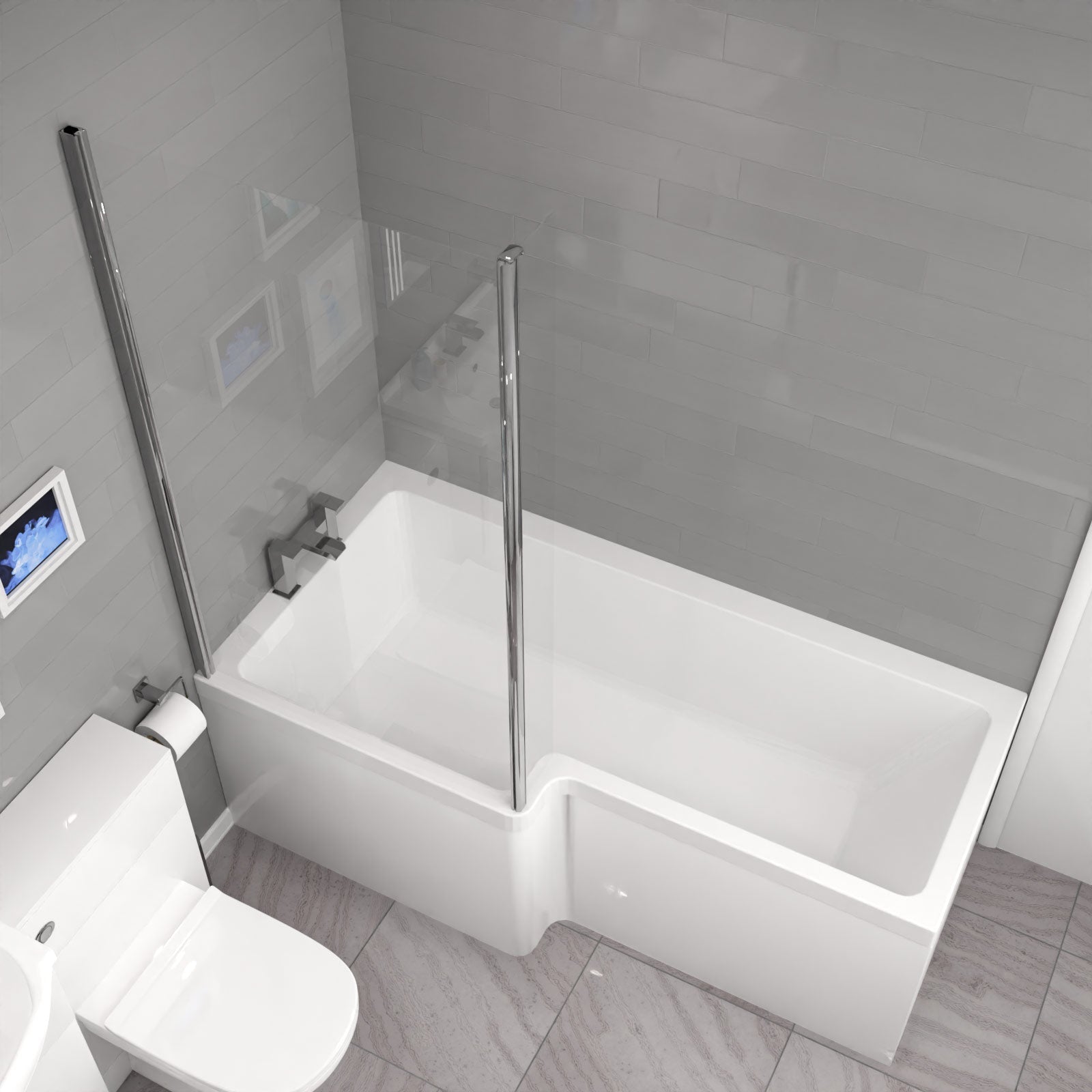 Ellen L-Shaped Shower Bath with Vanity Unit, WC Unit & Toilet