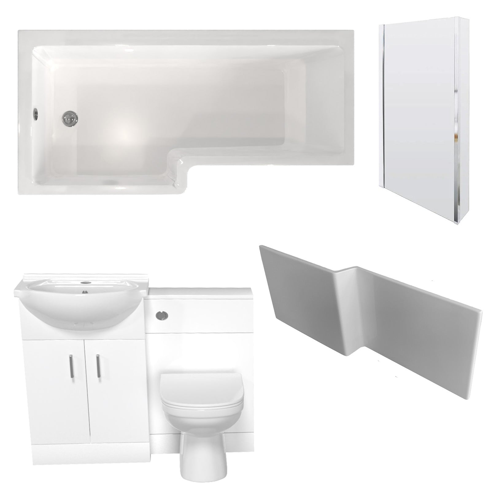 Ellen L-Shaped Shower Bath with Vanity Unit, WC Unit & Toilet