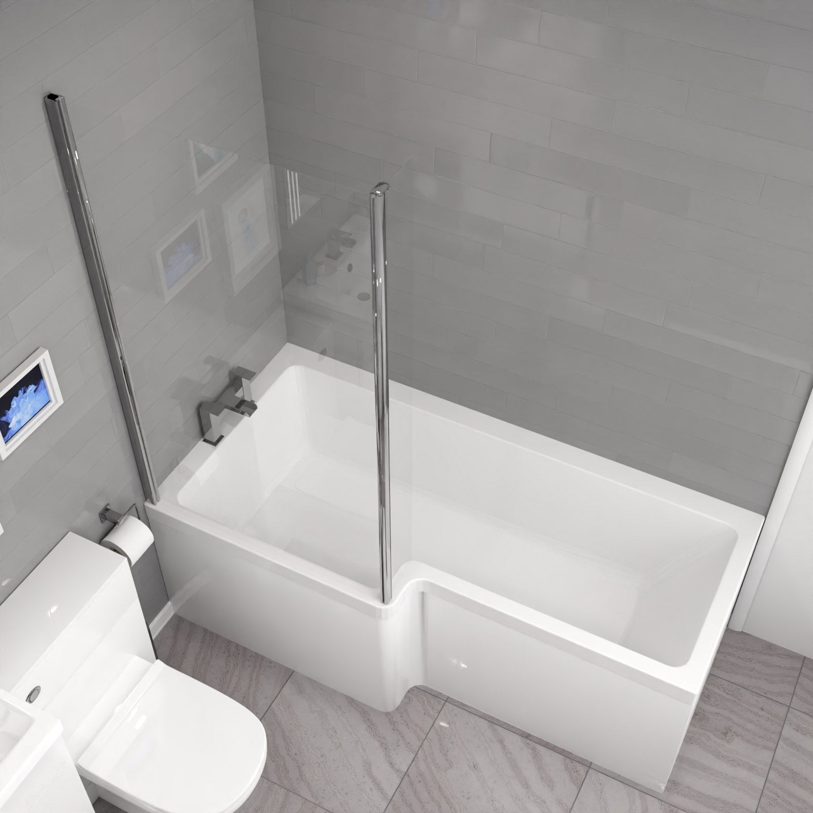 Nanuya L-Shaped LH Shower Bath Floor Standing White Basin Vanity BTW Toilet