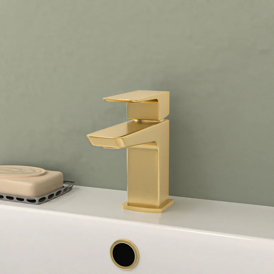 Nanuya L-Shaped RH Shower Bath Basin Vanity Toilet Set Brushed Brass Taps