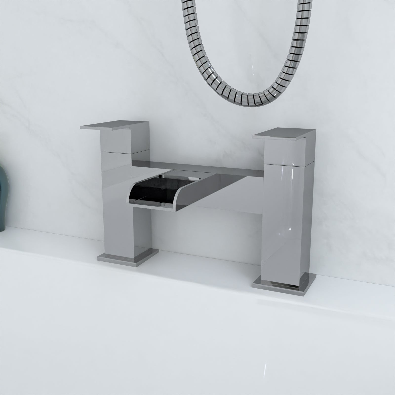 Nanuya L-Shaped RH Bath Front Panel White Basin Vanity Toilet Tap & Shower Set