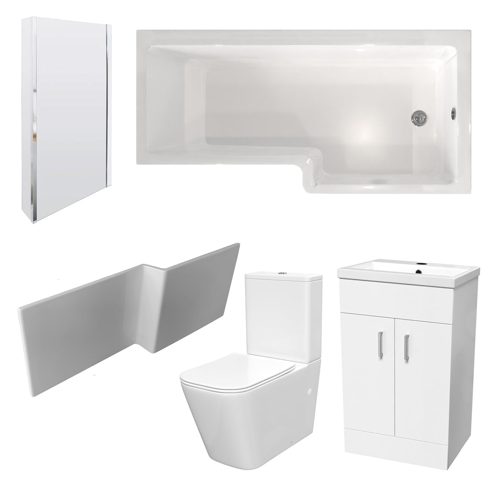 Nanuya L-Shaped Shower Bath with Vanity Unit & Toilet, Taps & Shower Suite