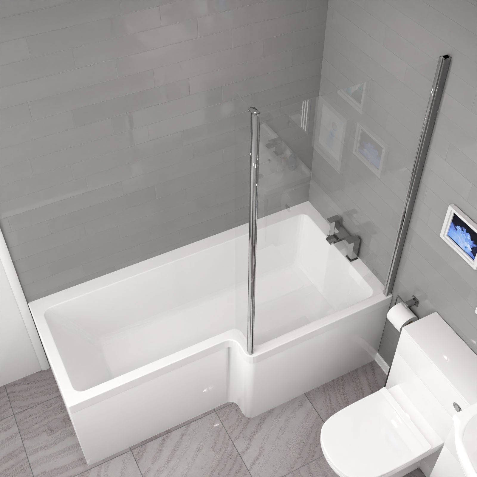 Ellen L-Shaped Shower Bath with Vanity Unit, WC Unit & Toilet