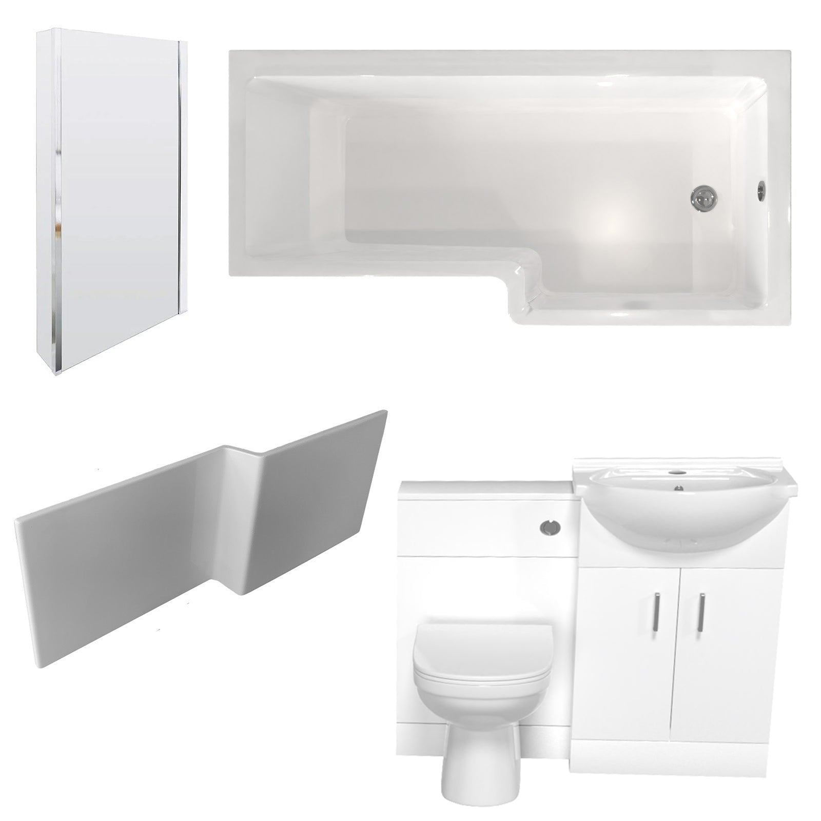 Ellen L-Shaped Shower Bath with Vanity Unit, WC Unit & Toilet