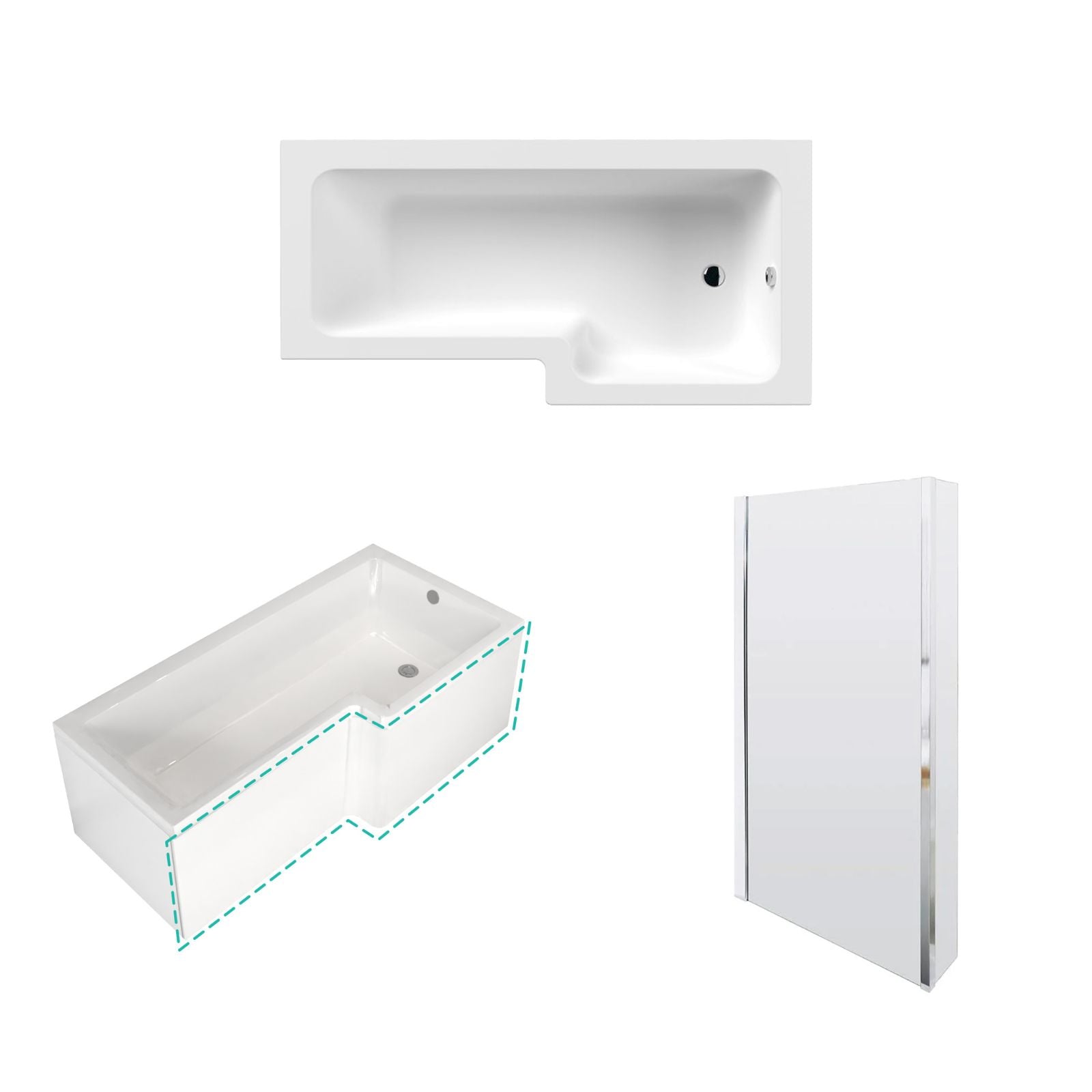 L-Shaped Right Hand Shower Bath & Optional Panels and Shower Screen