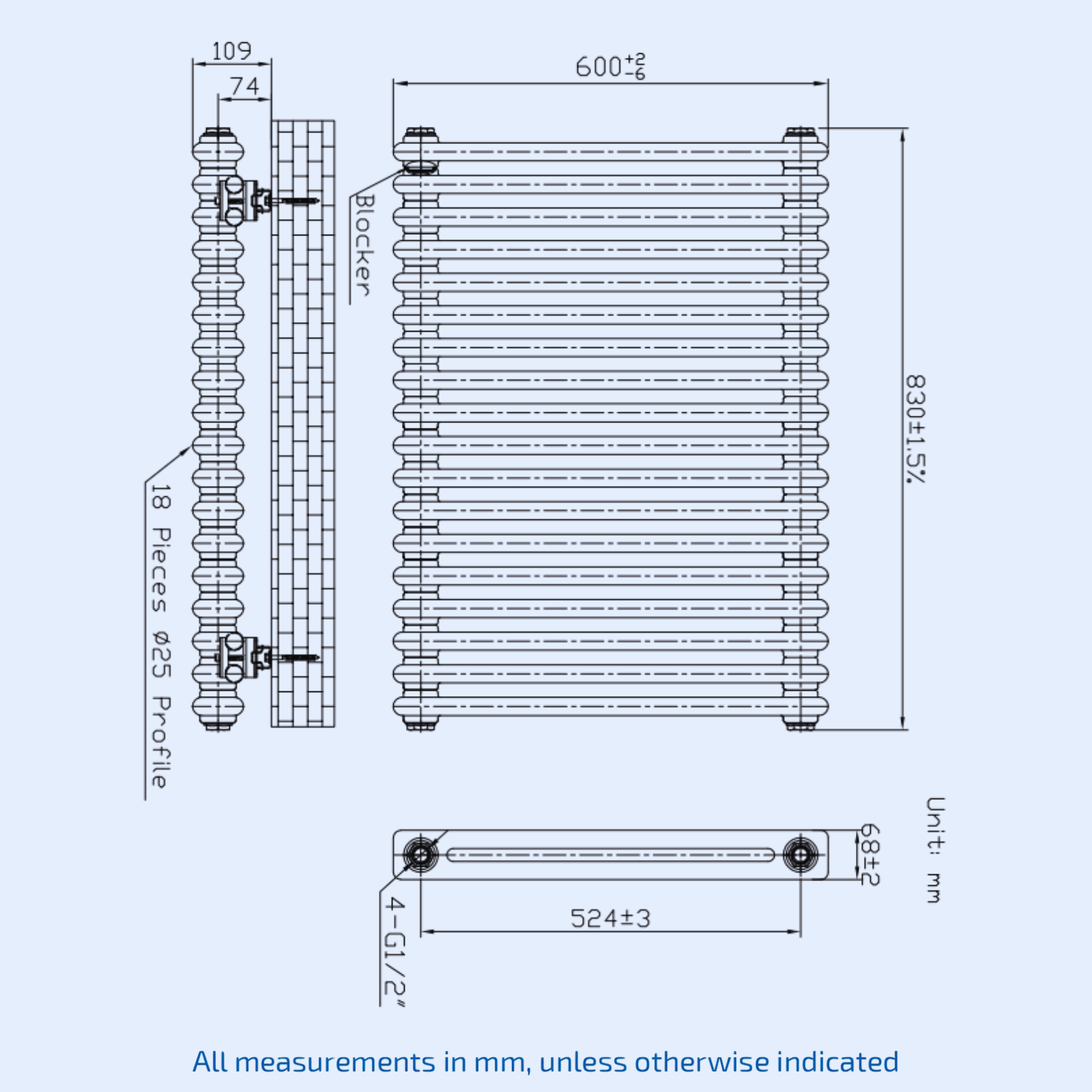 Kartell Laser Klassic 600mm H x 830mm W White Horizontal 2 Column Radiator - LCL206018-N