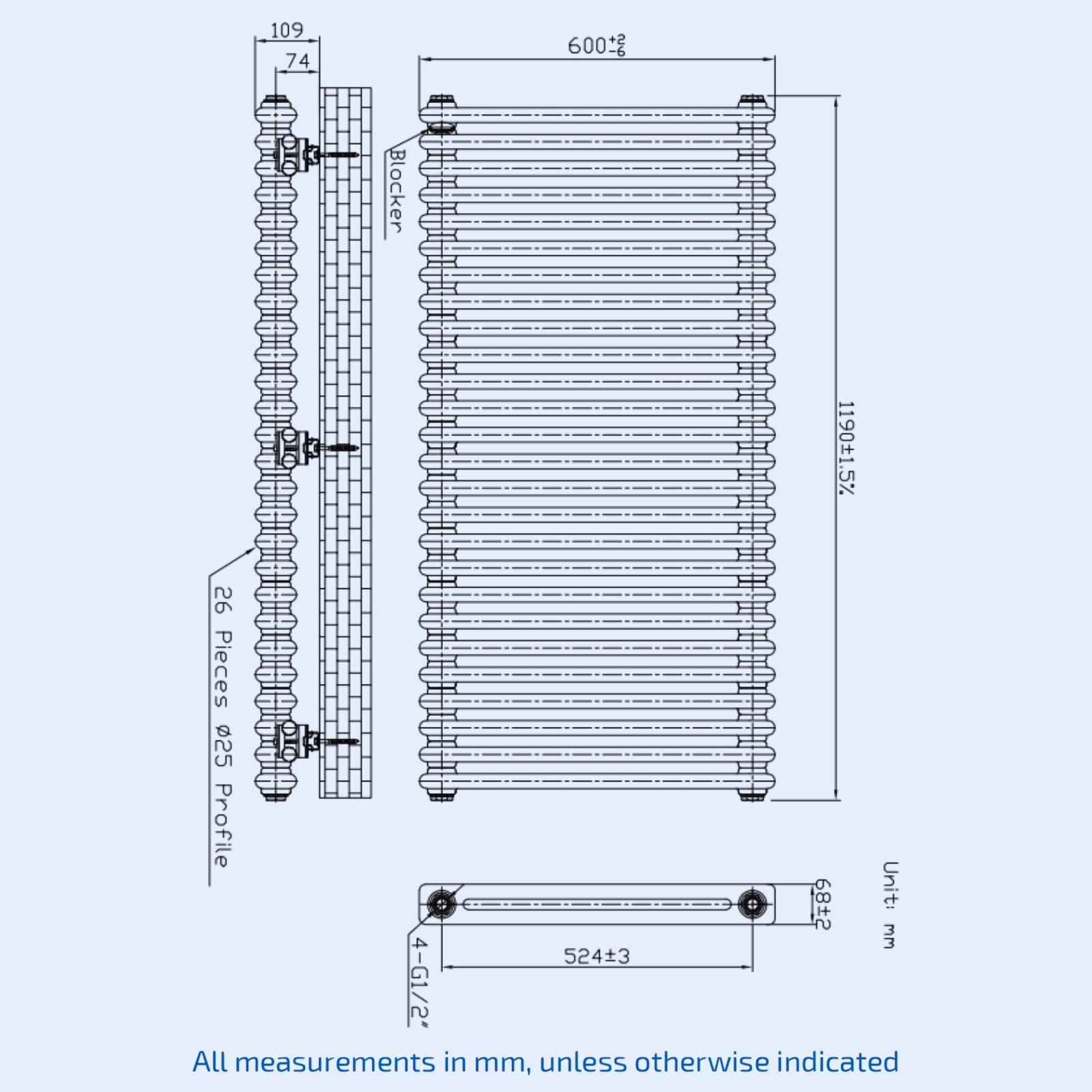 Kartell Laser Klassic 600mm H x 1190mm W White Horizontal 2 Column 26 Section Designer Radiator LCL206026-N