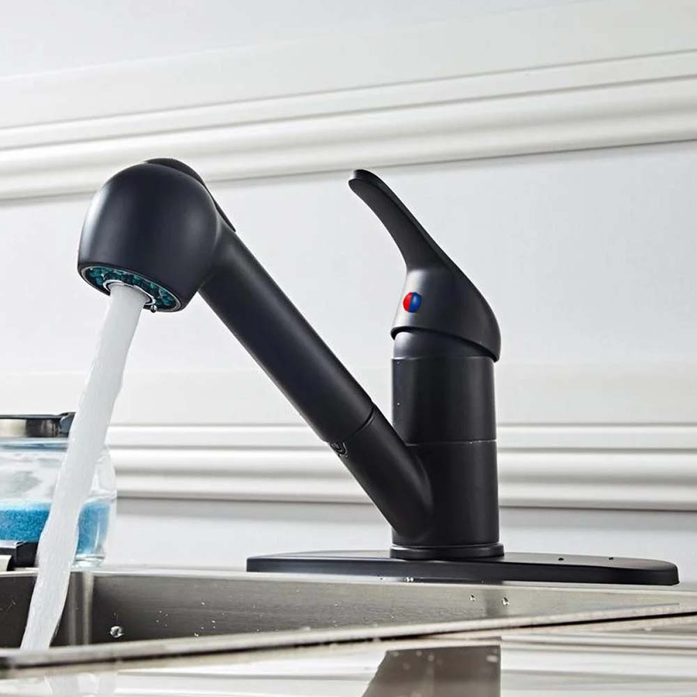 Contemporary Matte Black Kitchen Single Lever Pull-Out Mixer Tap