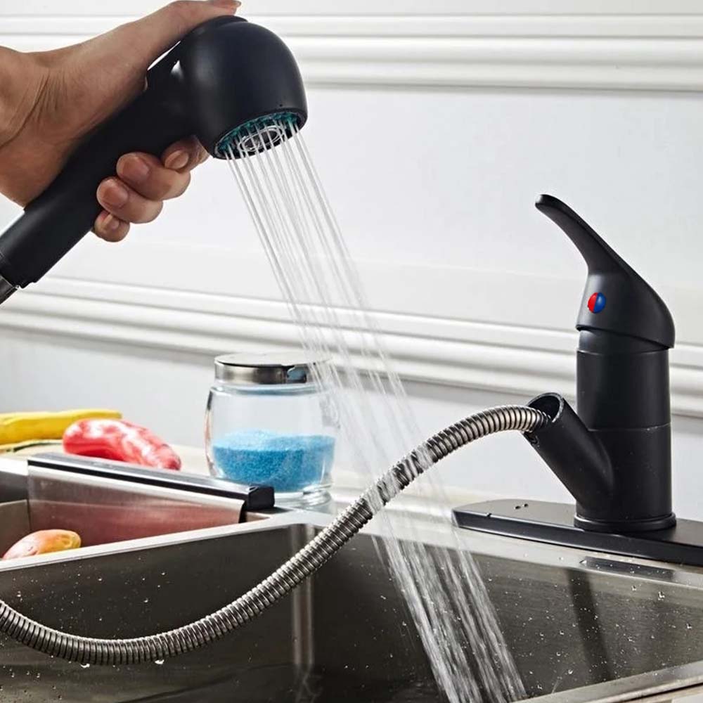 Contemporary Matte Black Kitchen Single Lever Pull-Out Mixer Tap