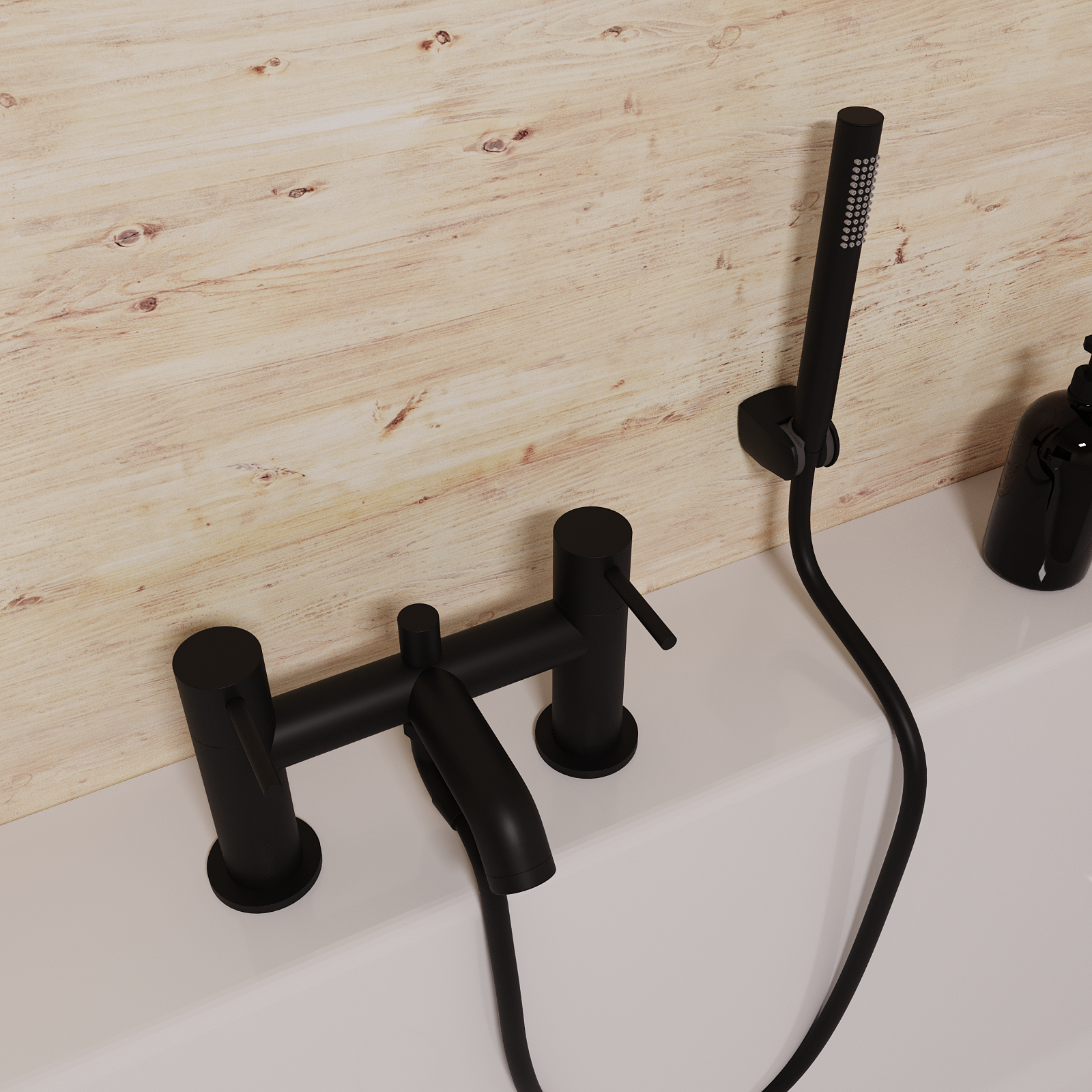 Alice Brushed Brass Deck Mounted Bath Shower Mixer Tap with Handheld Kit Matt Black