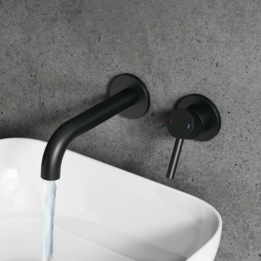 Alice Basin Sink Matt Black Modern Brass Bathroom Wall Mounted Tap
