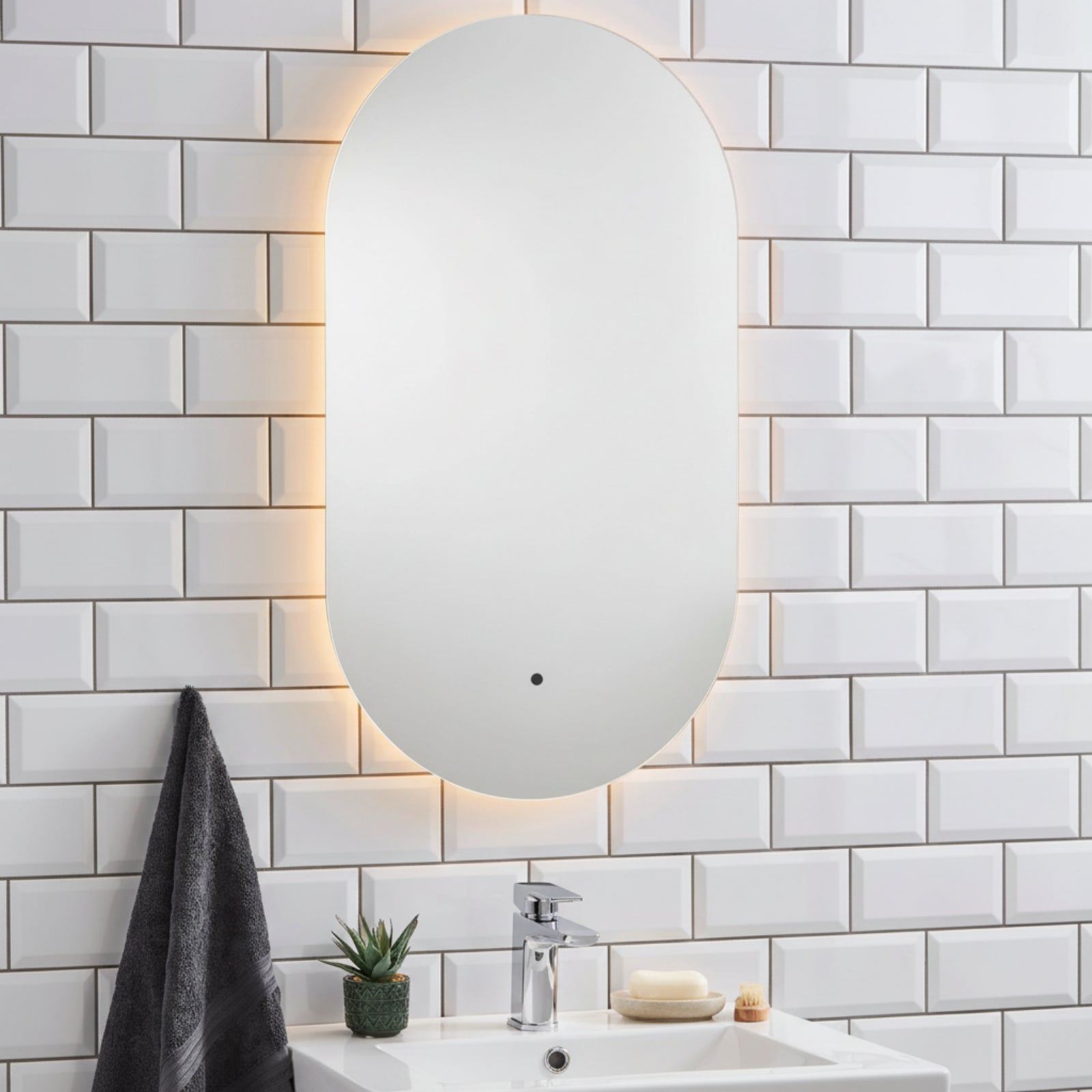 Kartell Lola 500mm W x 900mm H Oval Frameless Back Lid LED Mirror Wall Mounted - LO5090