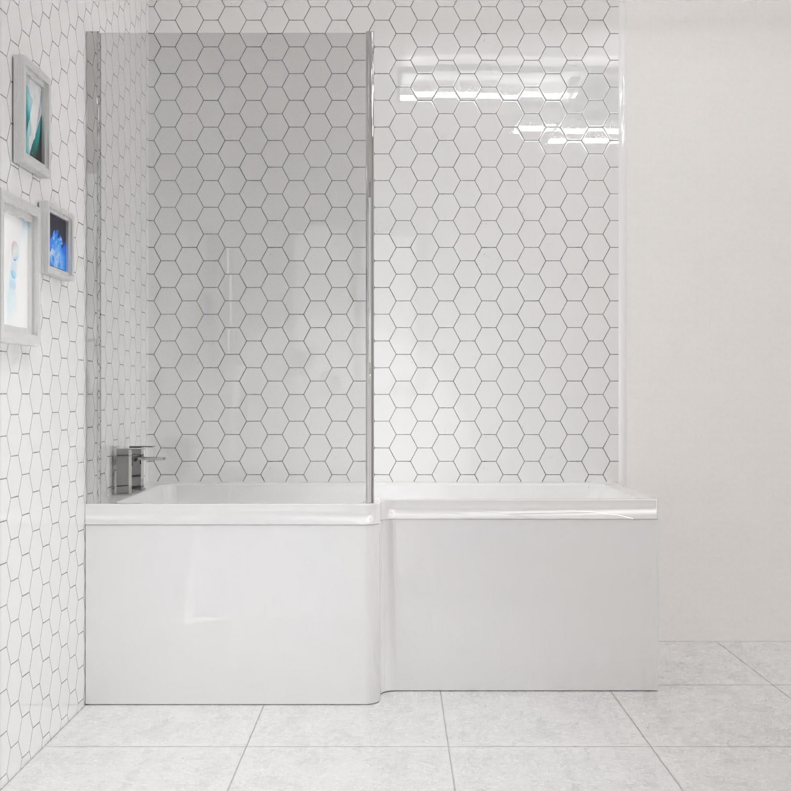 L-Shaped Left Hand Shower Bath & Optional Panels and Shower Screen