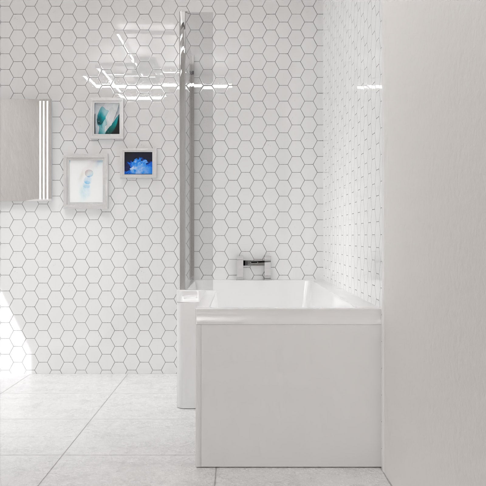 L-Shaped Left Hand Shower Bath & Optional Panels and Shower Screen