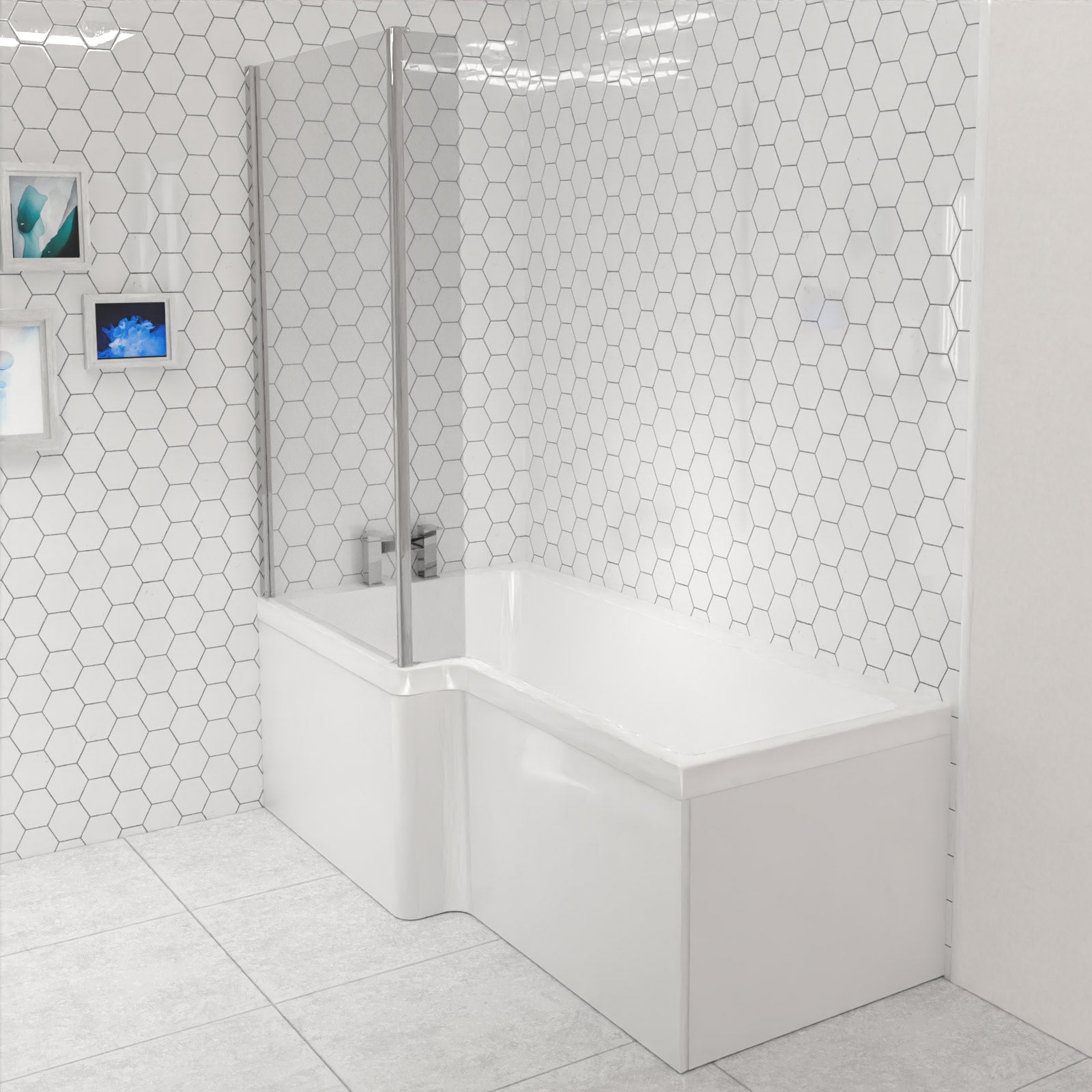 L-Shaped Left Hand Shower Bath & Optional Panels and Shower Screen