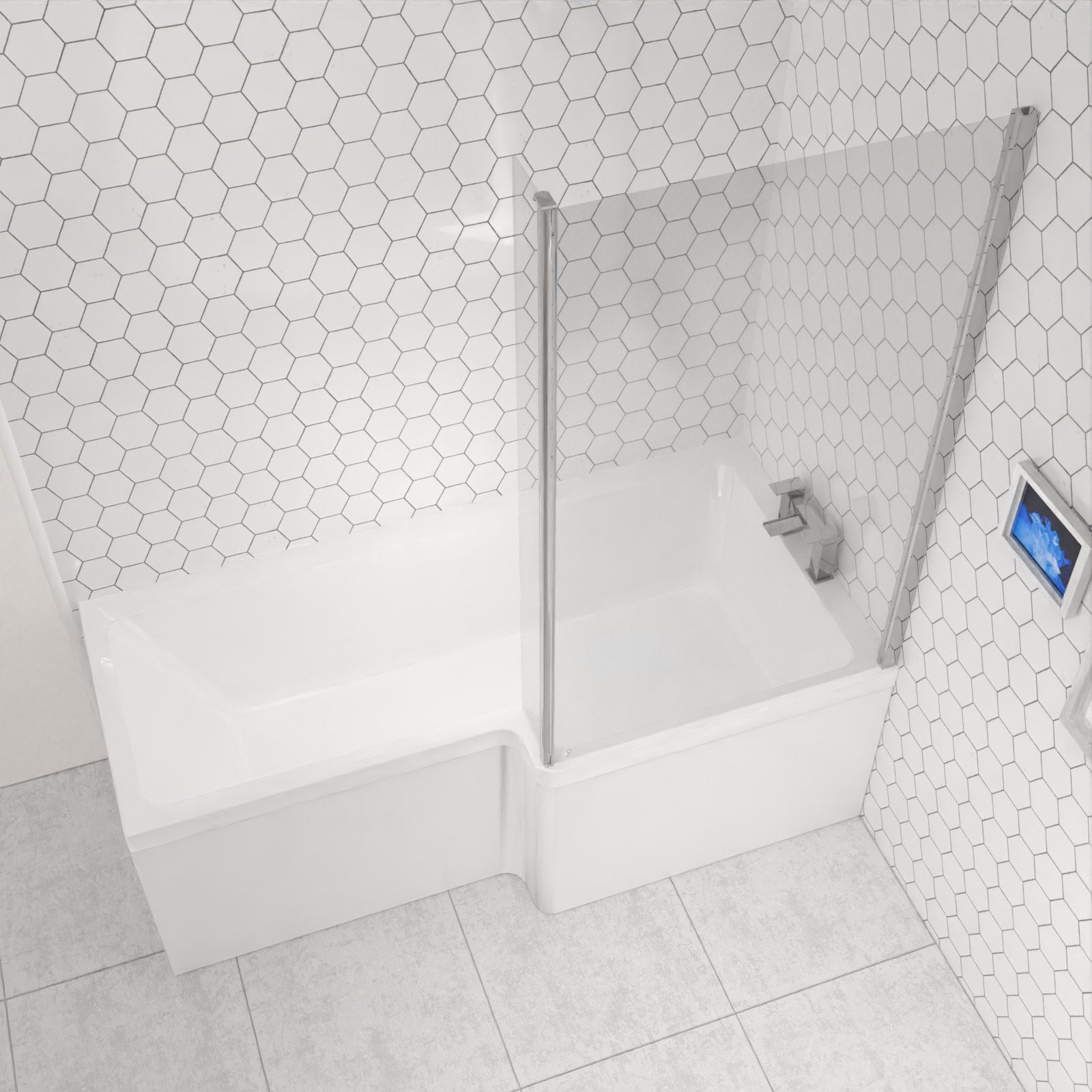 L-Shaped Right Hand Shower Bath & Optional Panels and Shower Screen