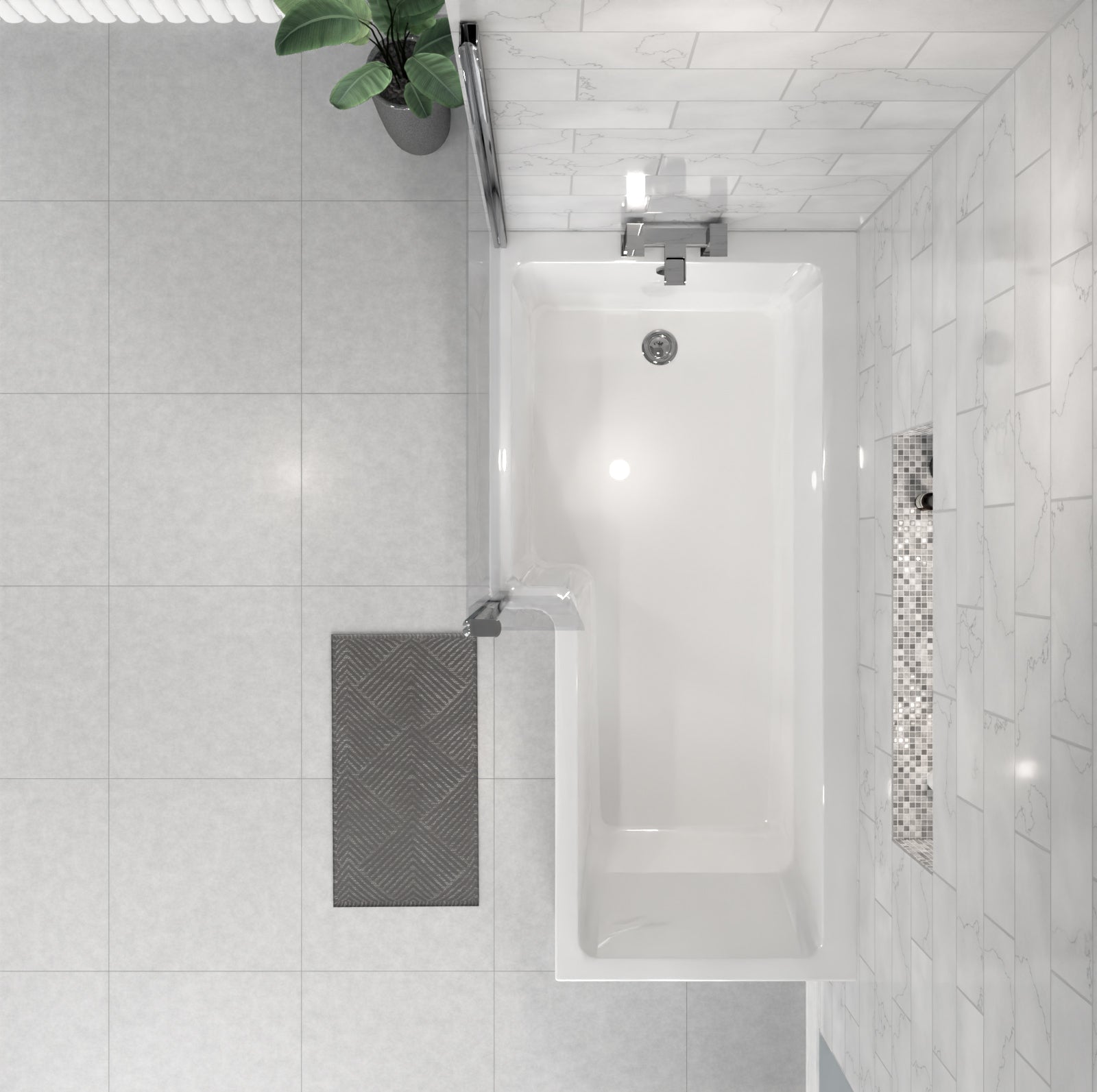 Left Hand L Shaped Shower Bath 1700 x 850mm With Hinged Shower Screen