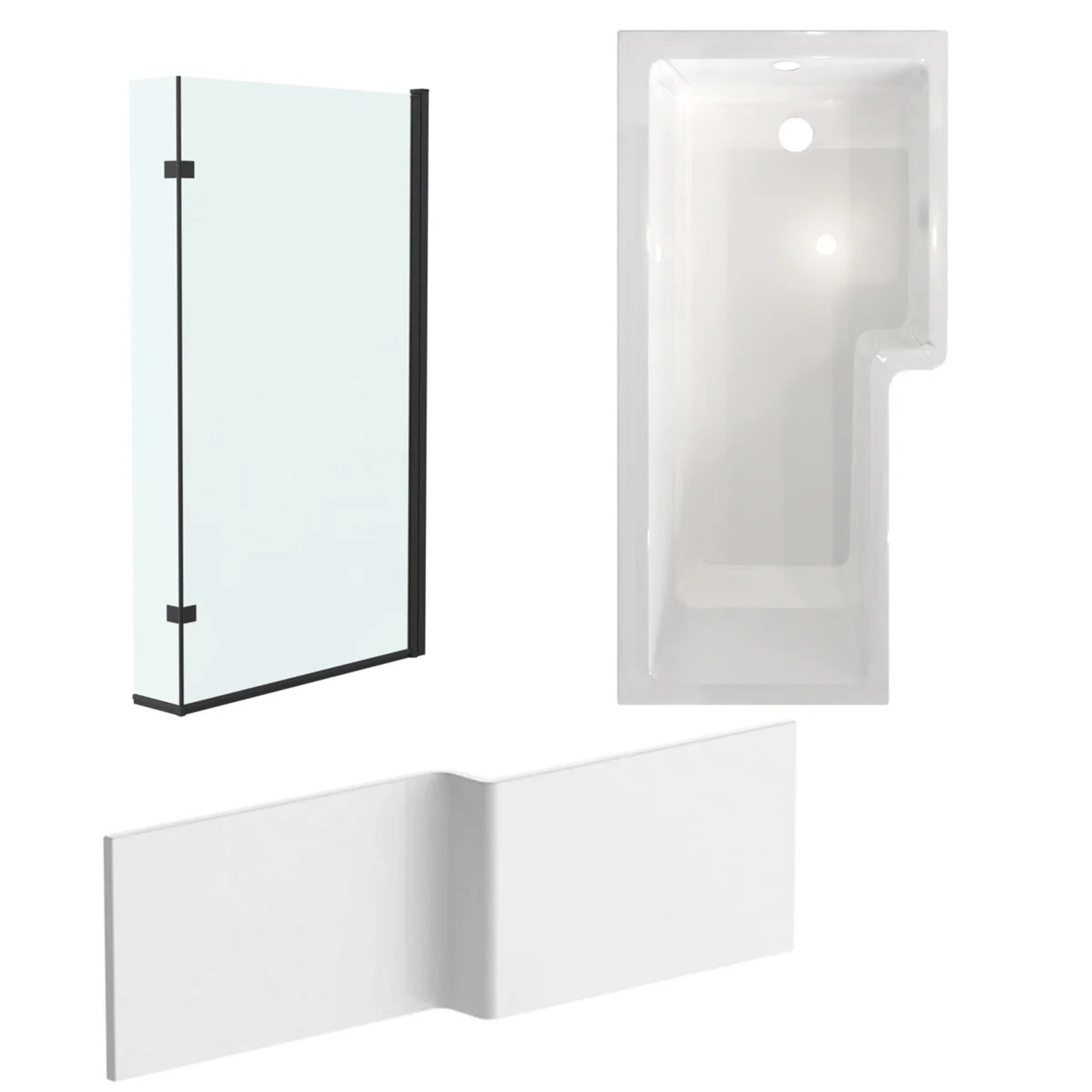 Left L Shaped Shower Bath With Front End Panel & Matte Black Screen