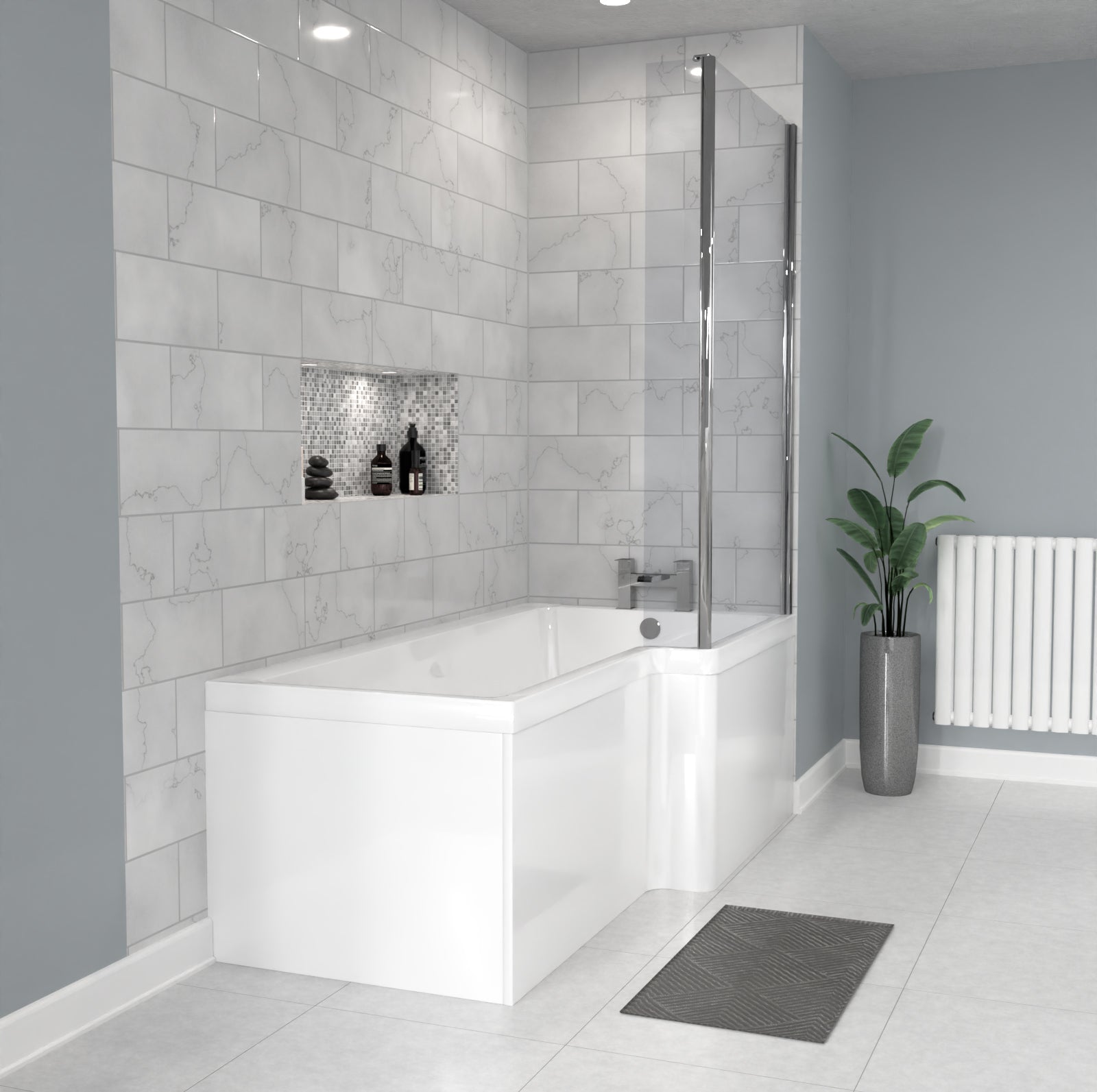 L-Shaped Right Hand Shower Bath & Optional Panels and Shower Screen