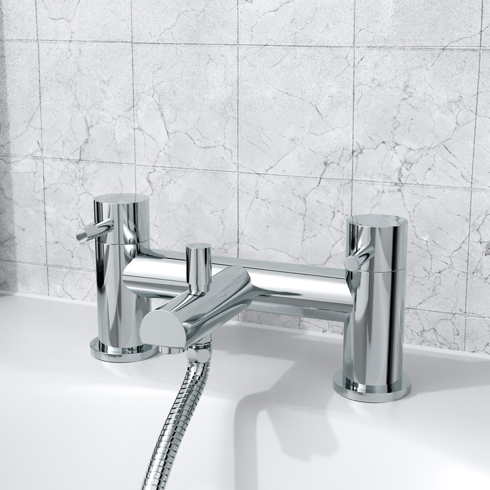 Kyic Modern Bridge Deck Mounted Bath Filler Shower Mixer Tap With Handheld Kit