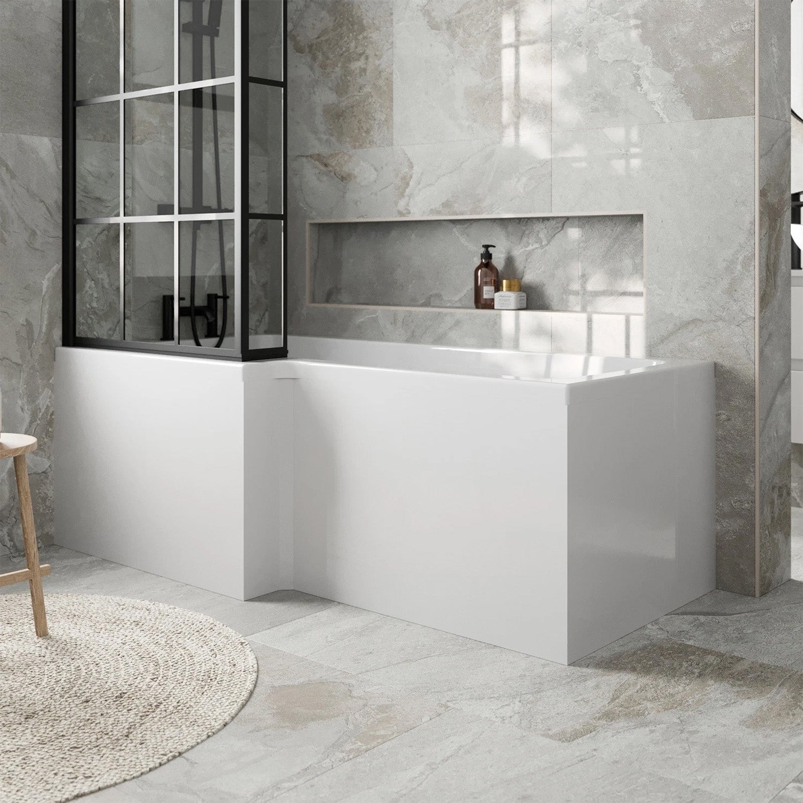 White 1700mm Water Proof L Shaped Square Offset Front Bath Panel