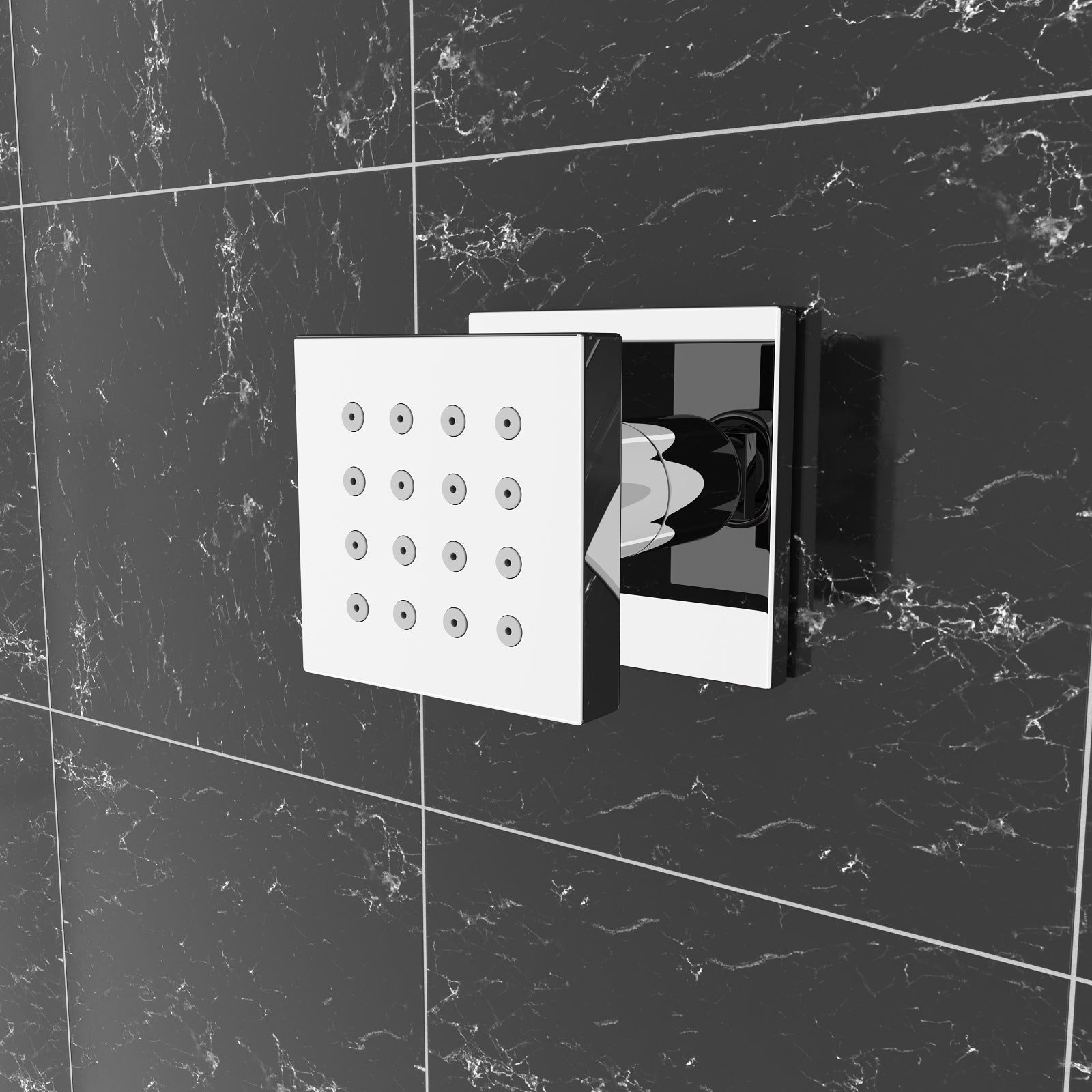 Set of Six Square Chrome Plated Brass Shower Bath Body Massage Jets