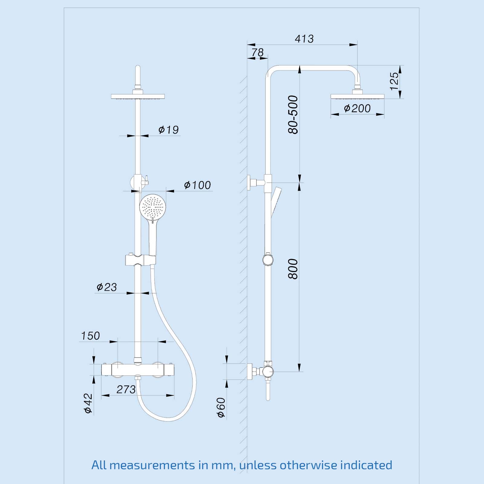 Thermostatic Riser Rail Shower Mixer Chrome