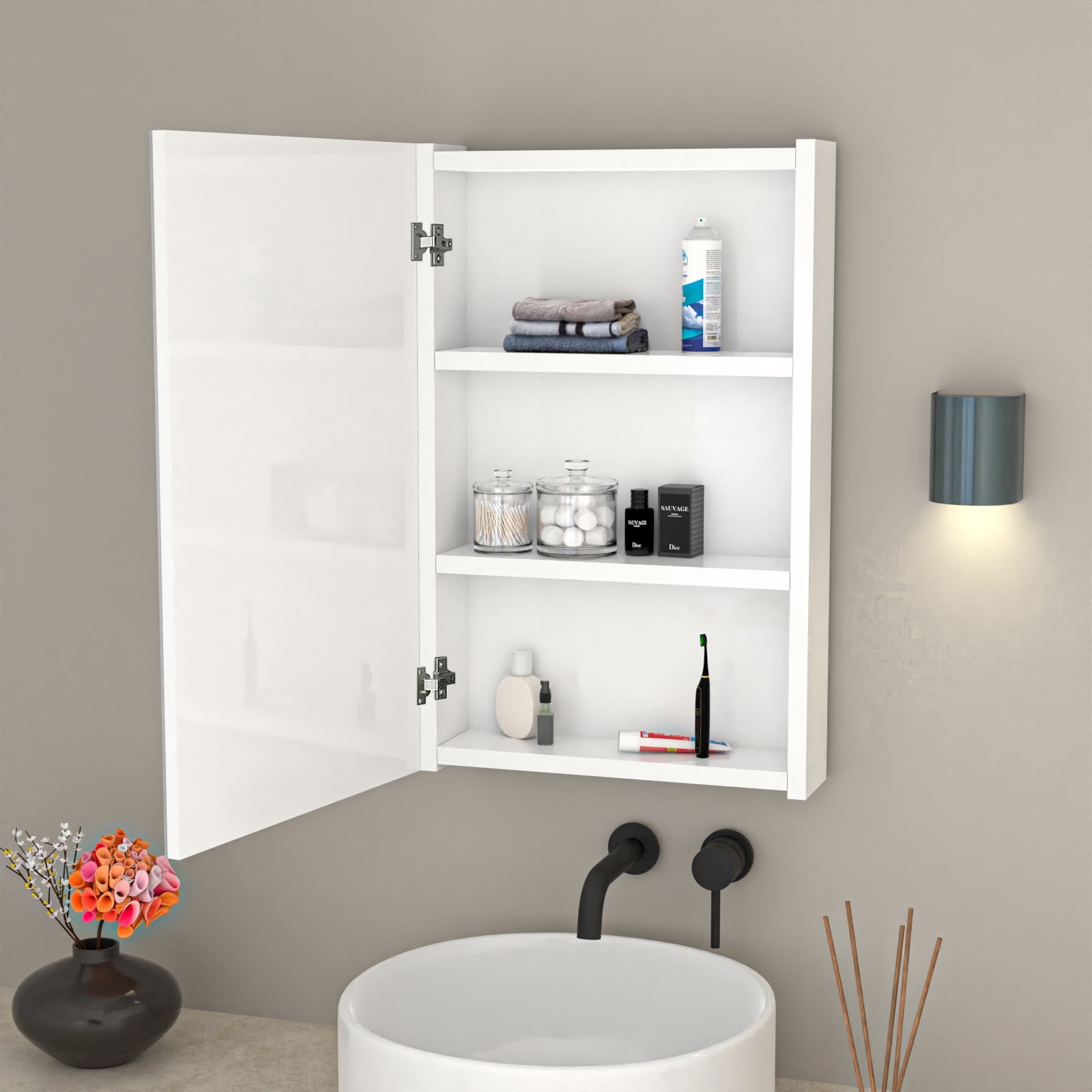 Bathroom Mirror Cabinet With Shelf Storage 400mm Cupboard Vertically
