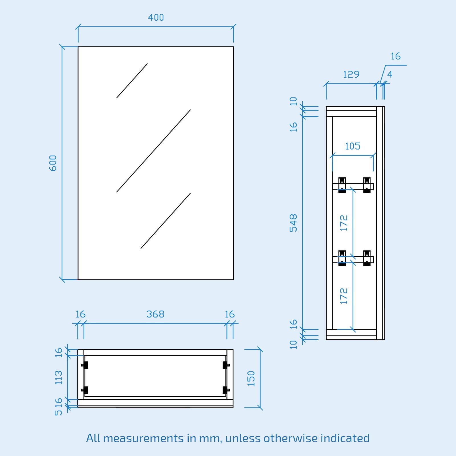 Bathroom Mirror Cabinet With Shelf Storage 400mm Cupboard Vertically