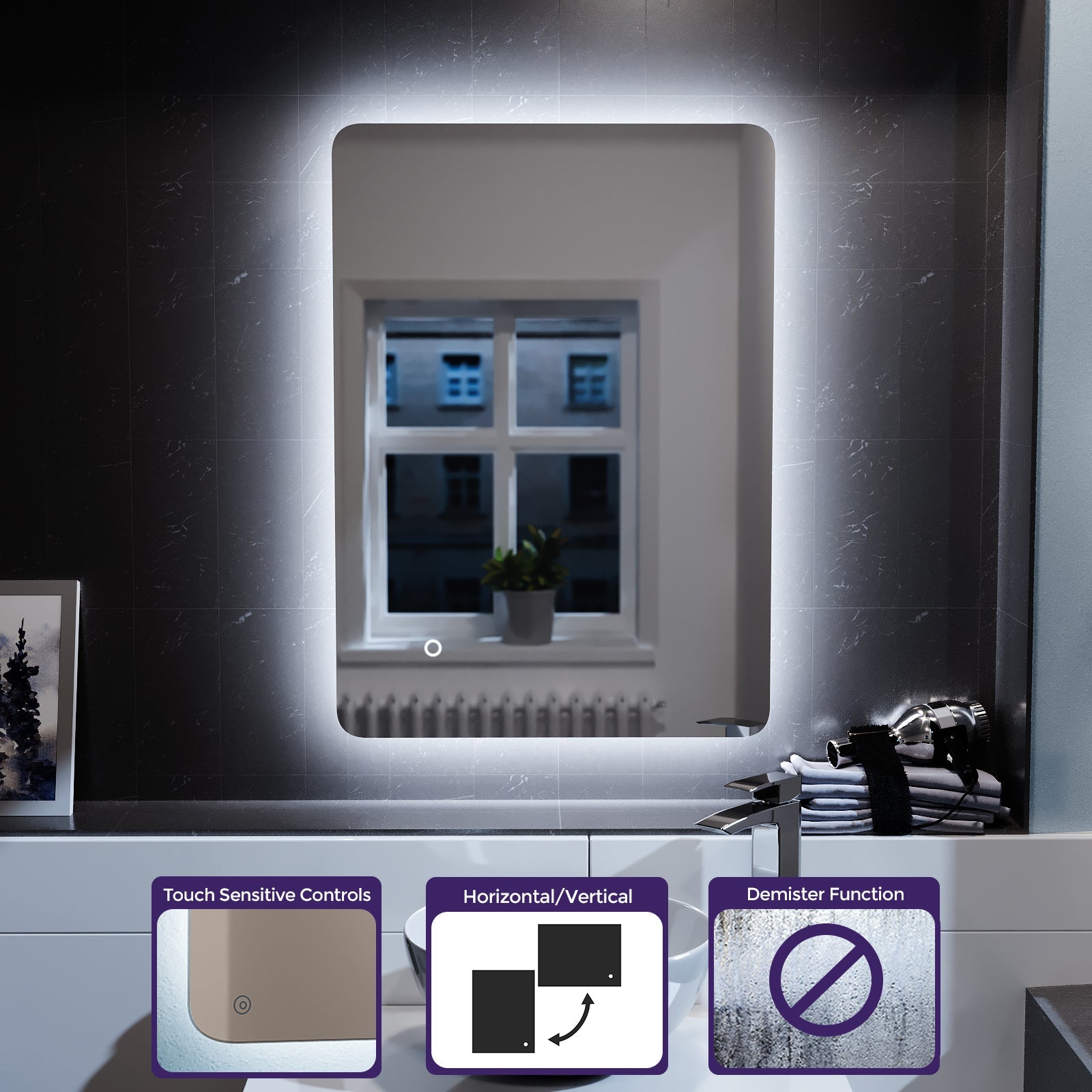 Lawerence LED Illuminated Rectangular Demister Mirror 500 X 700mm
