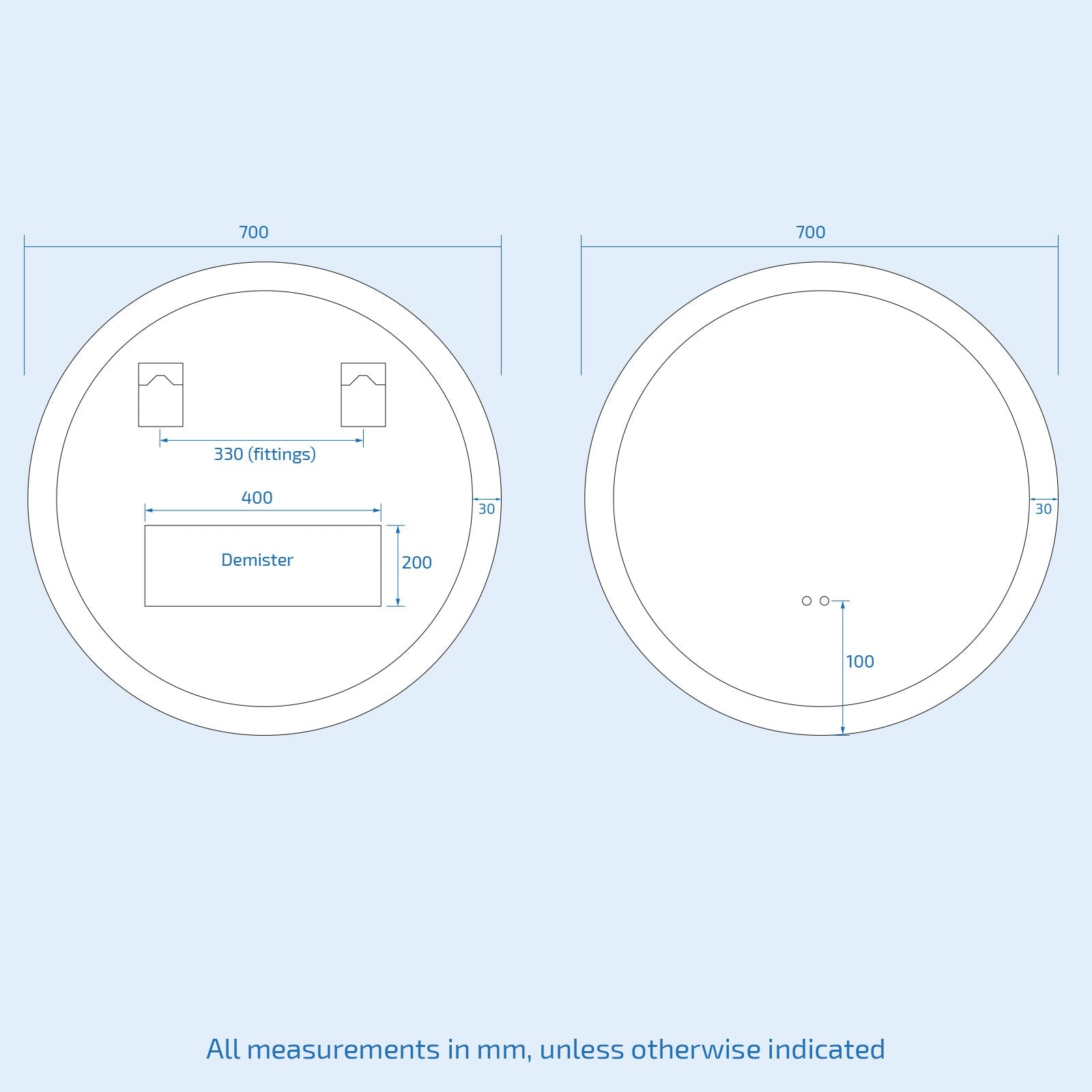 Lawerence Round Motion Sensor Bathroom LED Mirror Demister Anti-fog 700mm