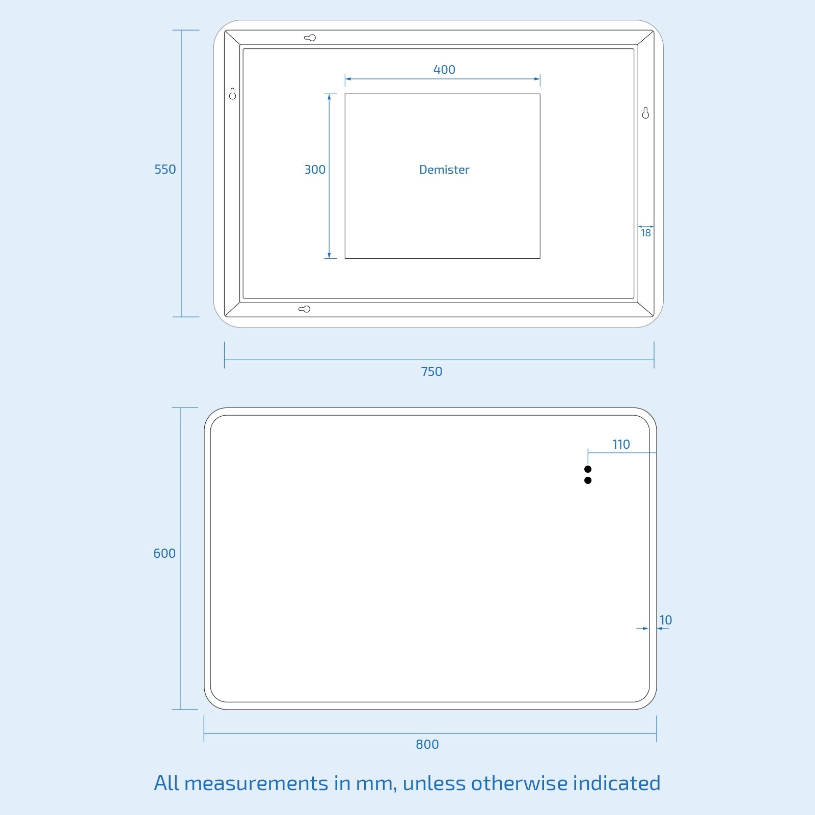 Motion Sensor Bathroom LED Mirror Shaver Socket Demister 600 x 800mm